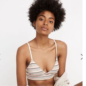Madewell gray and white striped lounge Cotton-Modal Kealy Longline Bralette/bra